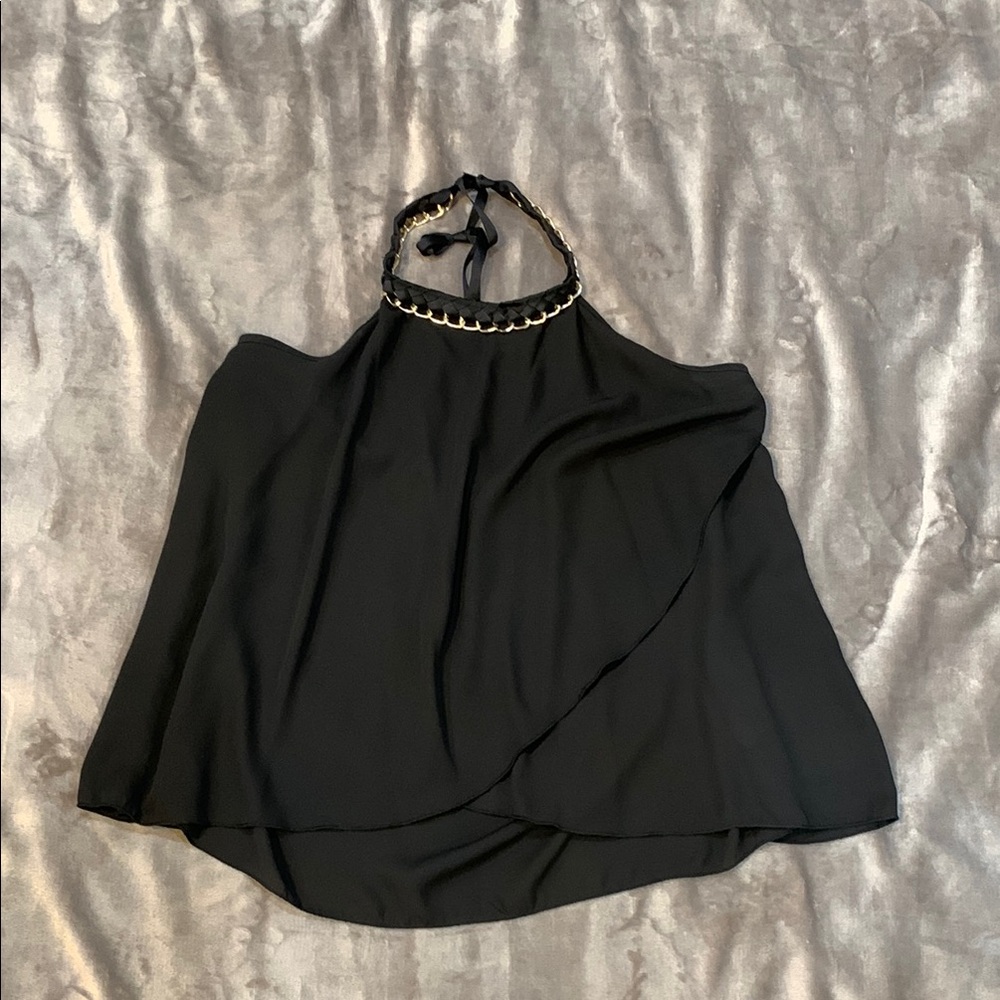 Black Halter Top with Gold Chain Detail